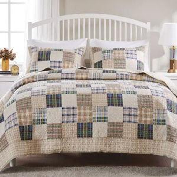 Greenland Home Oxford Quilted Bedspread Set, Traditional Plaid, Cotton - On Sale - Overstock - 8184530