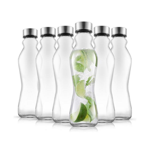 JoyJolt Spring Glass 18 Oz Insulated Water Bottles with Stainless Steel Cap Set, 6 Pieces