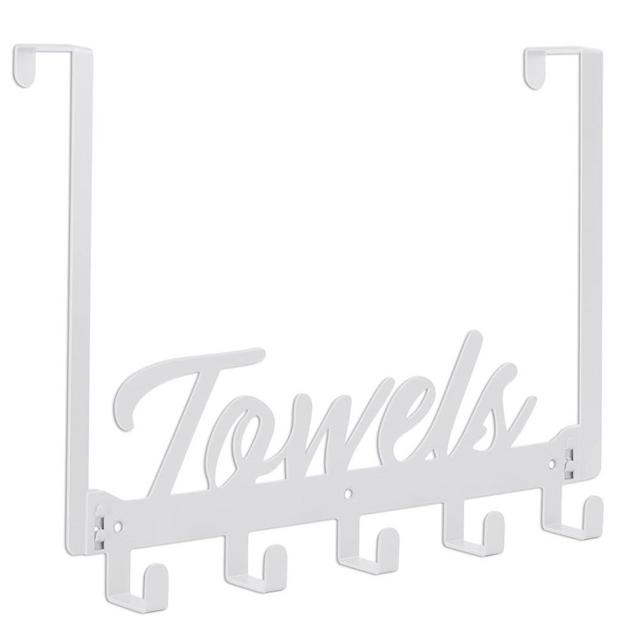 Azmoncy 1 Pack Over The Door Hooks, Towel Rack for Bathroom Towel Holder for Hanging Heavy Duty, Wall Mount Towel Hanger with 5 Hooks for Bedroom Bathroom Kitchen Towels, White