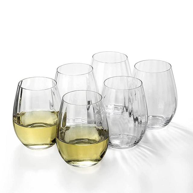 EVEREST GLOBAL Ribbed Optic Stemless Wine Glasses 18 oz. set of 6