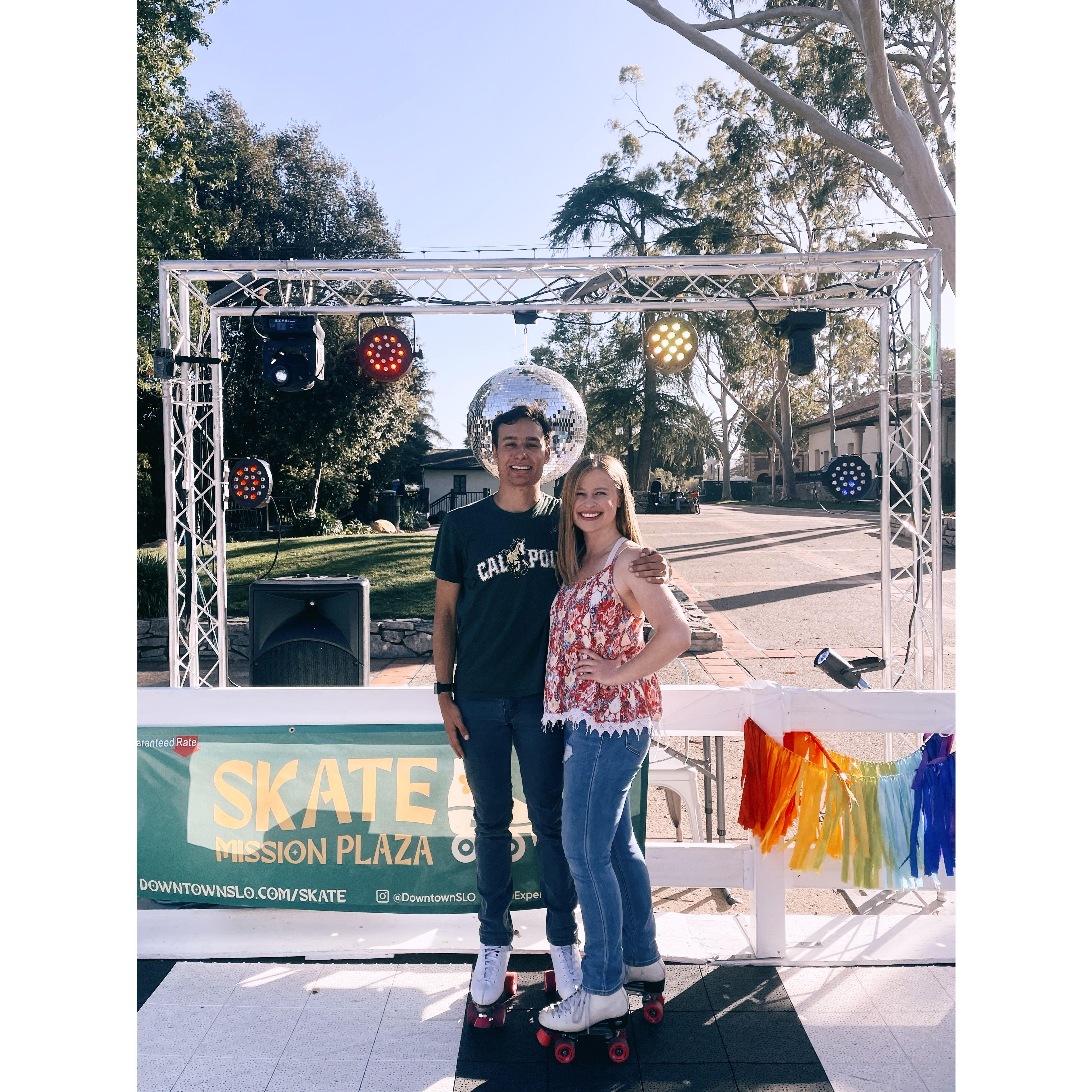 Our first big date! We went rollerskating in downtown San Luis Obispo.