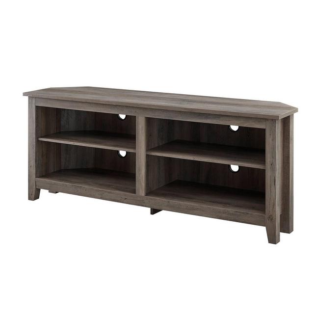Simple Open Storage Shelf Corner TV Stand for TVs up to 65" Gray Wash - Saracina Home