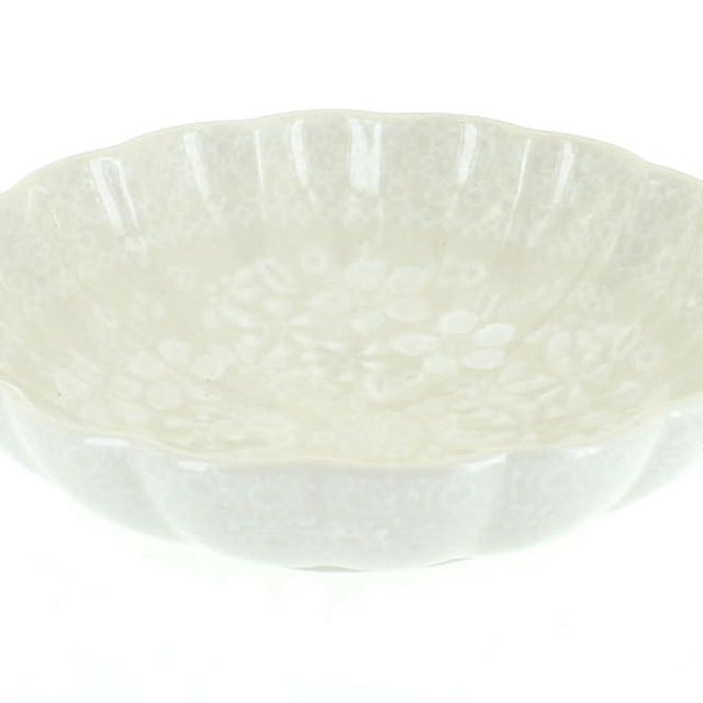 Blue Rose Polish Pottery - Off-white White Lace Scallop Bowl - 6" Diameter - Unique Dish for Appetizers, Nuts, or Candy