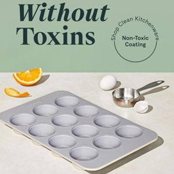 Caraway Non-Stick Ceramic 12-Cup Muffin Pan - Naturally Slick Ceramic Coating - Non-Toxic, PTFE & PFOA Free - Perfect for Cupcakes, Muffins, and More - Cream
