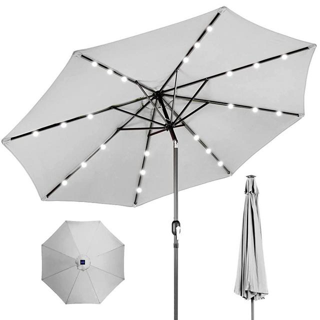 Best Choice Products 10ft Solar Powered Aluminum Polyester LED Lighted Patio Umbrella w/Tilt Adjustment and Fade-Resistant Fabric - Fog Gray