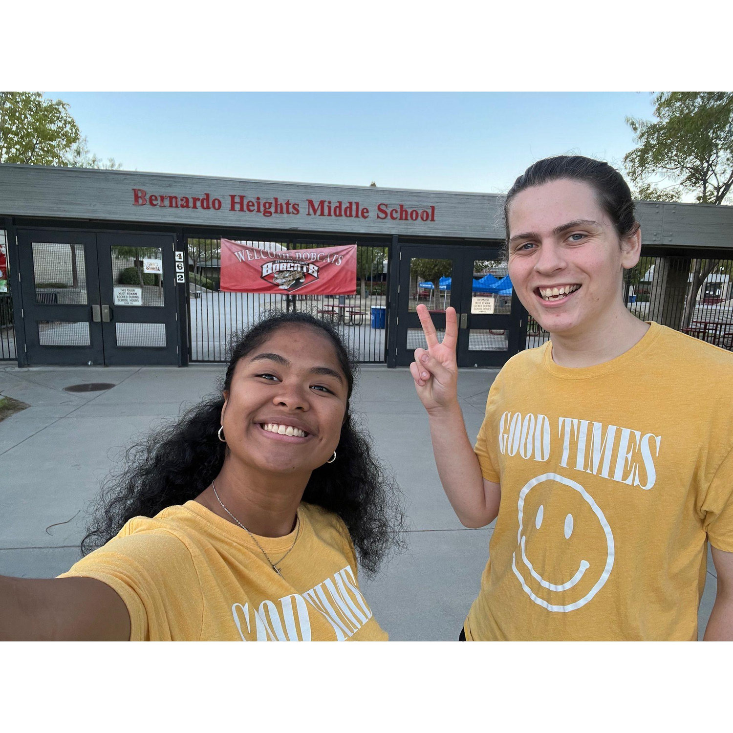 (September 19, 2022):  This photo was taken hours before we found out we liked each other! We were prayer walking BHMS (totally not to hangout).