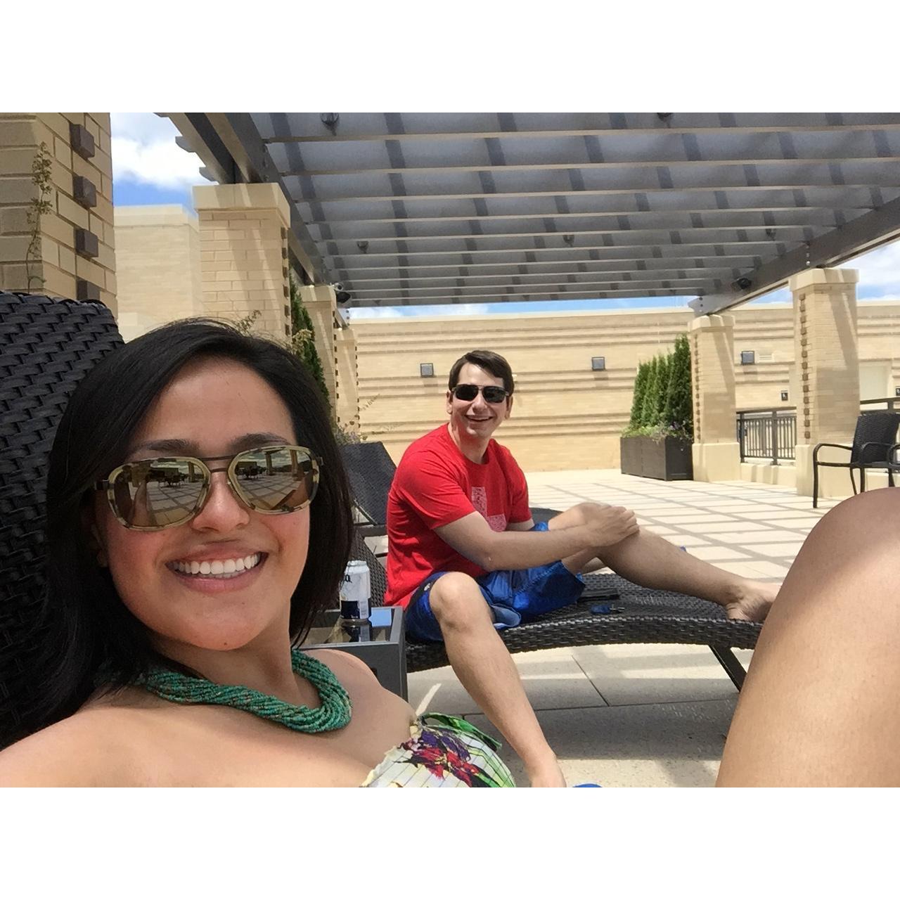 Enjoying the summer at the rooftop of our then new apartment!