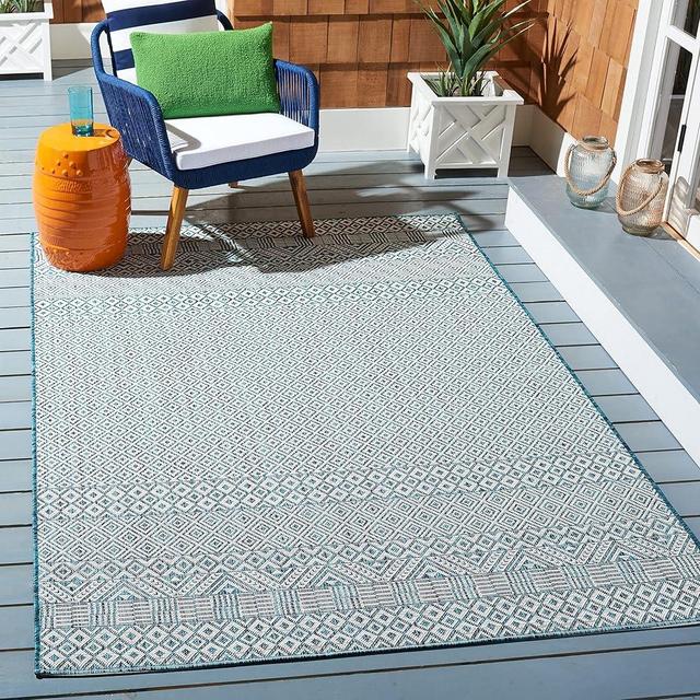 SAFAVIEH Courtyard Collection 6'7" x 9'6" Ivory/Aqua CY8235 Indoor/ Outside Waterproof Easy cleansingPatio Backyard Mudroom Area Mat