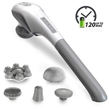 Back Massager - Massager Handheld with Heat, 5 Interchangeable Nodes, 5 Speeds x 3 Modes Cordless Percussion Massagers for Neck and Back, Electric Deep Tissue Pain Relief, Best Gift for Parents