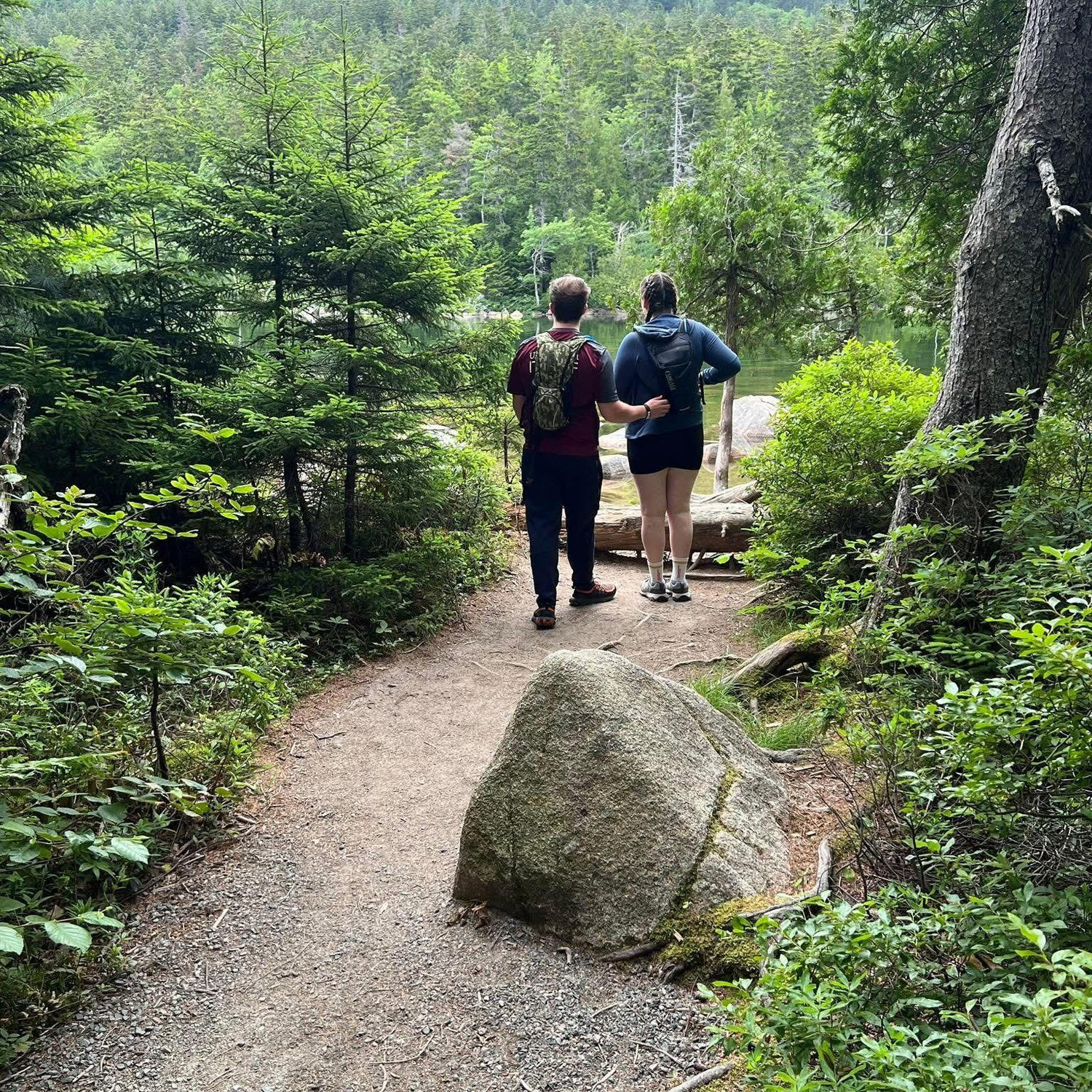 A favorite candid photo taken on the Jordan Pond Path in Acadia National Park