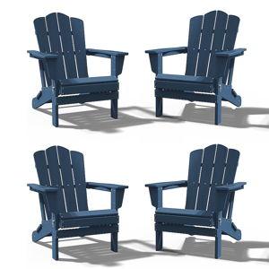 Folding Adirondack Chair Set of 4 Set of 4 Stackable Navy HDPE Frame Stationary Adirondack Chair with Slat Seat