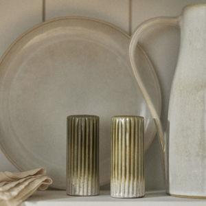 Ruffle Reactive Glaze Stoneware Salt & Pepper Shakers