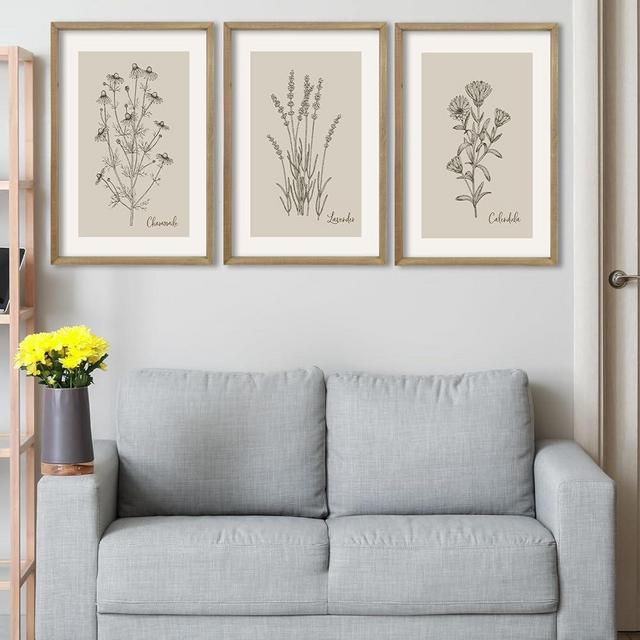 Vintage Antique Garden Wildflowers Sign Wall Art Decor 16"x11" Set Of 3 Living Room Soild Wood Framed Farmhouse Bedroom Modren Minimalist Floral Botanical Flowers Wall Hanging (Wood)