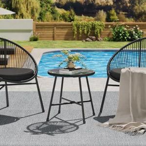 3 Piece Patio Bistro Set, Outdoor Acapulco Chairs Set Of 2 With Glass Top Table, All Weather Modern Patio Chairs With Cushions, Patio Conversation Bistro Set For Deck, Backyard, Balcony, Porch