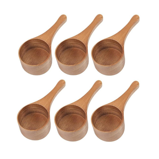 MornHalo 6 Pack Acacia Wood Coffee Scoops, Small Wooden Coffee Spoons for Jars and Containers, Set of 6 Tablespoon Bean Scoop, Cute Coffee Beans Measuring Scoop for Cooking,Bath Salt,