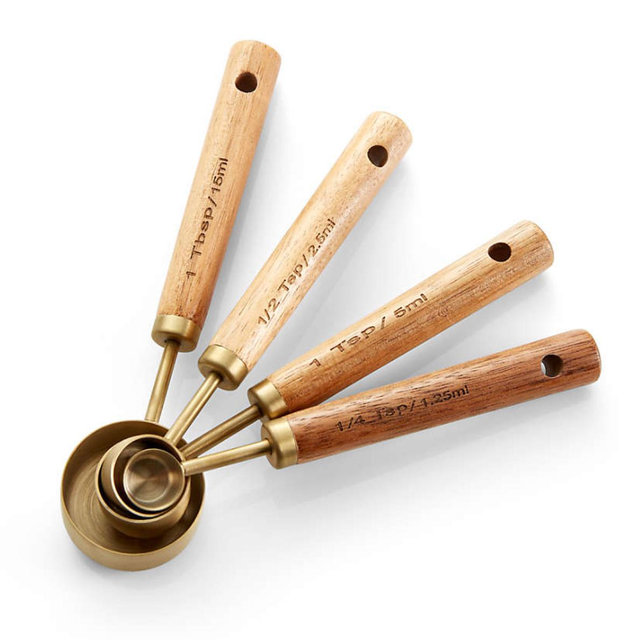 Acacia Wood and Gold Measuring Spoons, Set of 4