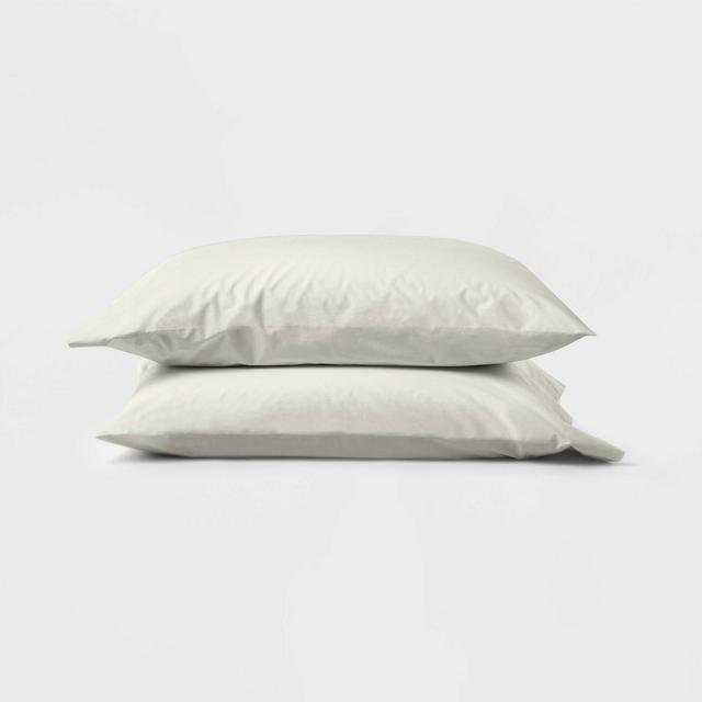 Standard Washed Supima Percale Solid Pillowcase Set Natural - Casaluna™