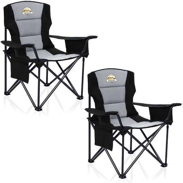 Colegence Set of 2 Heavy Duty Camping Chair for Adults, Oversized Camp Chair Support 450 LBS, Portable Folding Chairs with Carry Bag, Cooler Bag, Cup Holder, and Side Pocket, for Outdoor, Lawn, Black