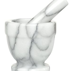 HIC Footed Mortar and Pestle Set, Spice Herb Grinder, Solid Carrara Marble