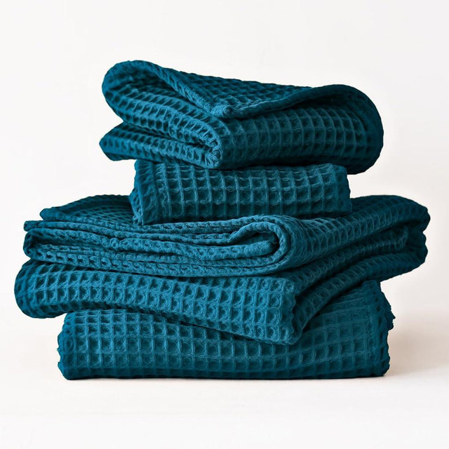 Viva Maison Waffle Towels for Bathroom Set of 4, Luxury Soft Quick Dry Premium 100% Turkish Cotton Towels (Indigo, 2 Bath & 2 Hand Towel Set)