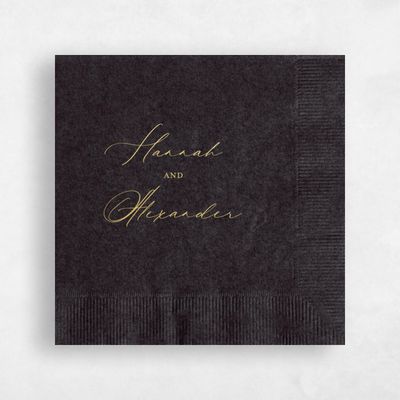 Black Wedding Napkin - Modern Script