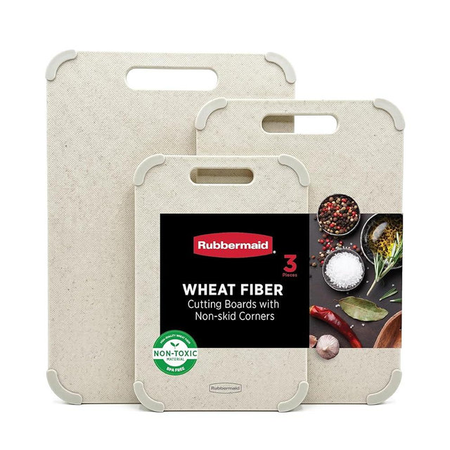 Rubbermaid 3pc Reversible Wheat Fiber Cutting Board Set | Cutting Boards for Kitchen – Dishwasher Safe, Non-Slip Corners, Lightweight & Easy To Store- Large Cutting Board for Meat, Veggies & Fruits