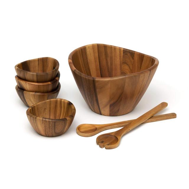 Lipper International Acacia Wave Bowl Set with Servers