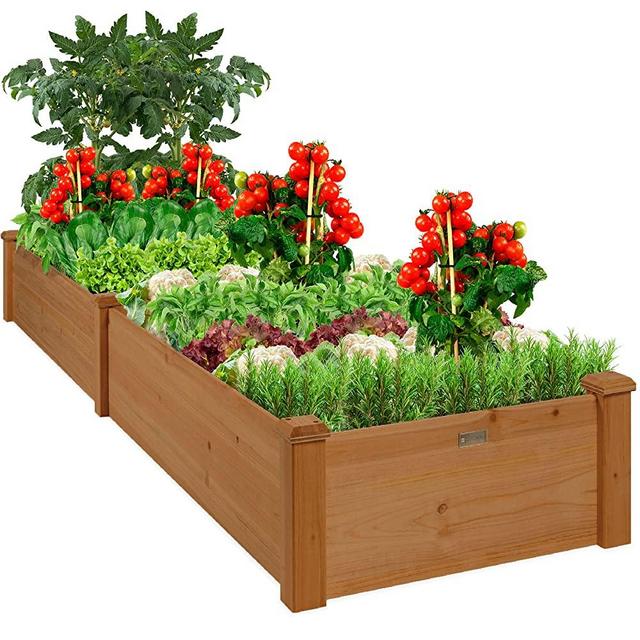 Best Choice Products 8x2ft Outdoor Wooden Raised Garden Bed Planter for Vegetables, Grass, Lawn, Yard - Acorn Brown
