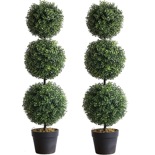 momoplant (2 Pack) Artificial Cypress Topiary Ball Tree -Triple Ball Boxwood- 37Inchs Triple Ball Boxwood Indoor/Outdoor Topiaries Trees - Artificial Outdoor Plants Cypress Plant