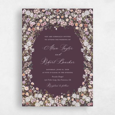 Dark Plum, Purple Wedding Invitation - Garden Gate Portrait