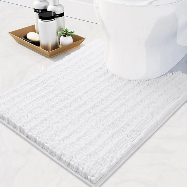 Arotive Luxury Chenille Toilet Rugs U-Shaped, Extra Soft Thick Absorbent Bathroom Mat, Non-Slip Shaggy Plush Contour Rugs, Machine Wash Dry Bath Mat for Toilet Base, 20x20, White