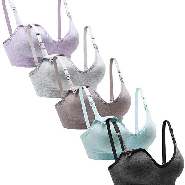 Suekaphin Nursing Bra 5pack Wireless Deep V Neck Maternity Nursing Bra Bralette Sleeping Breastfeeding with Extra Extenders