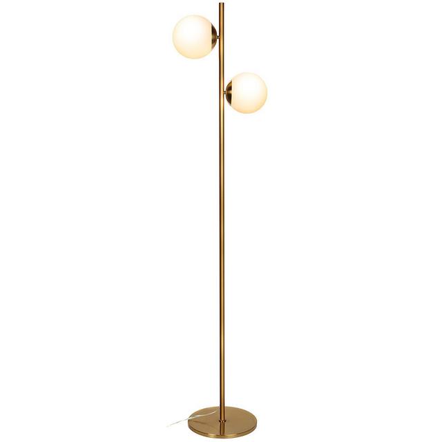 Brightech Sphere LED Floor Lamp– Contemporary Modern Frosted Glass Globe Lamp with Two Lights- Tall Pole Standing Uplight Lamp for Living Room, Den, Office, Bedroom- Bulbs Included- Antique Brass