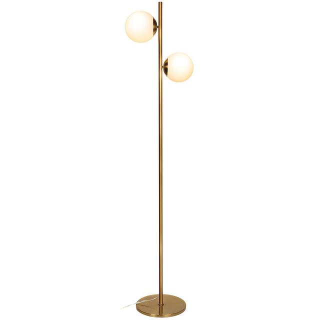 Brightech Sphere LED Floor Lamp– Contemporary Modern Frosted Glass Globe Lamp with Two Lights- Tall Pole Standing Uplight Lamp for Living Room, Den, Office, Bedroom- Bulbs Included- Antique Brass