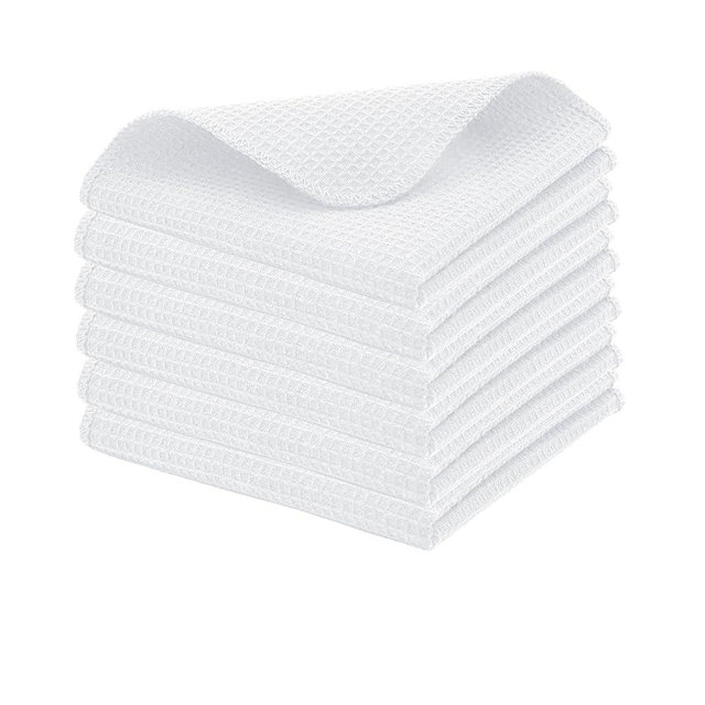 PurpleEssences Dish Cloths and Dish Rags - 6 Pack Waffle Weave Solid Kitchen Dish Wash Cloths, 100% Cotton, 12x12 Inches, Ultra Soft Absorbent Quick Drying - Spring Easter Summer - White