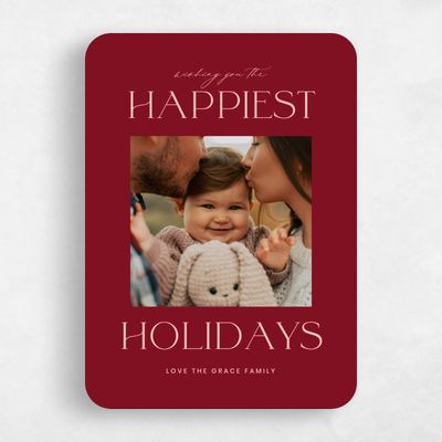 Red Rounded Holiday Card - Lyndon Portrait