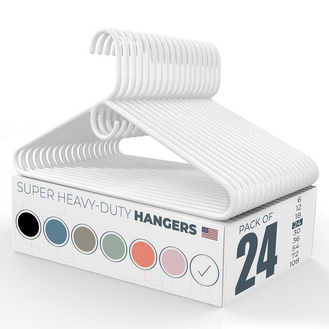 Made in USA Super Heavy Duty Plastic Clothes Hangers Bulk, 20 30 50 100 Pack Available, Strong Plastic Hangers, Plastic Coat Hangers, Plastic Hanger for Closet and Clothing Hangars (24pk White)
