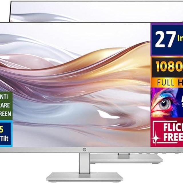 HP Series 5 527sh Monitor (Replaces M27h) 27" 100Hz IPS FHD (1920x1080) 99% sRGB Display, Adjustable Height & Tilt, Flicker Free, Anti-Glare, Black/Silver w/DKZ USB Port Expander (2 Pack)