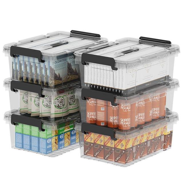 Cetomo 16Qt*6 Plastic Storage Bins, Storage Box, 6 Pack, Tote Organizing Container with Durable Lids and Secure Latching Buckles, Stackable and Nestable, Clear with Black Buckle