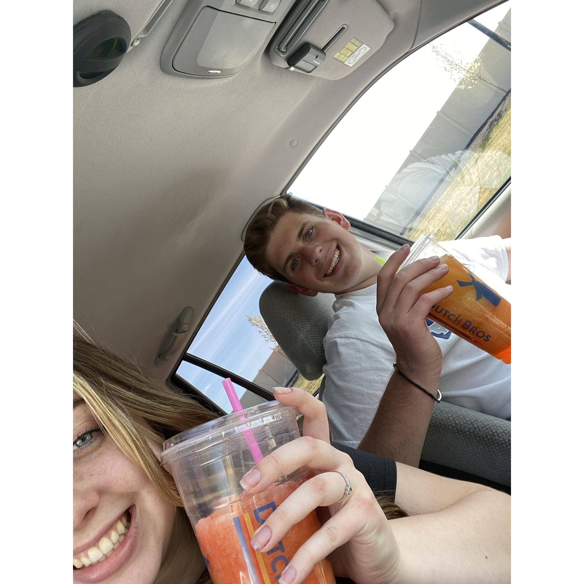 Enjoying our favorite drinks from our favorite place! DUTCH BROS!