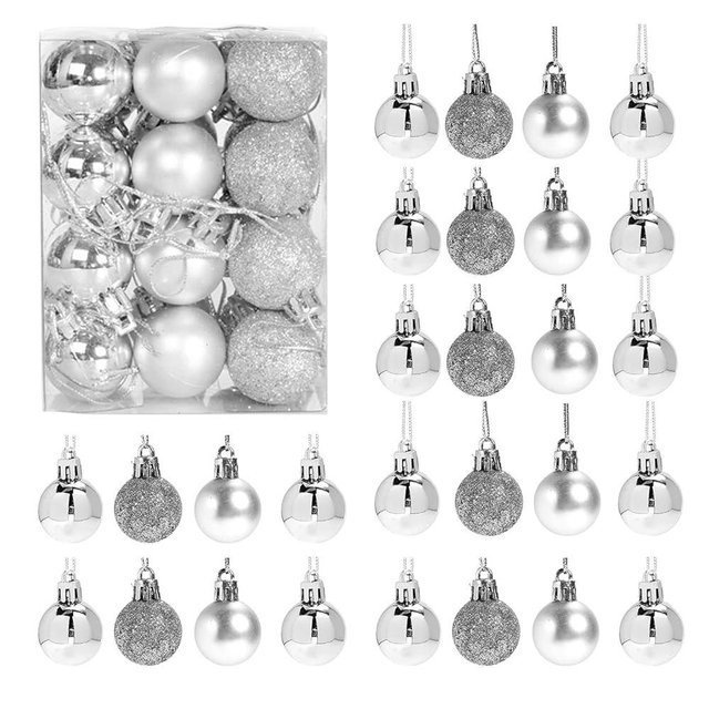 GOOTRADES Set of 24 Mini Shatterproof Christmas Balls Tree Ornaments Party Decoration, 3cm/1.1'' (Silver)