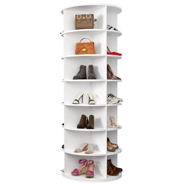 Hestiasko Rotating Shoe Rack, 7-Tier Spinning Shoe Rack, Free Standing Rotating Shoe Rack Tower 360°, Easy to assemble, Space-Saving Revolving Shoe Organizer for Entryway - White