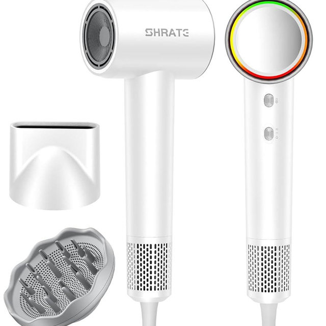 SHRATE Professional High Speed Ionic Hair Dryer | Ultra-Fast Drying | 500 Million Negative Ions | Low Noise | 160000 RPM | Compact Blow Dryer with Magnetic Diffuser for Faster Drying All Hair Types