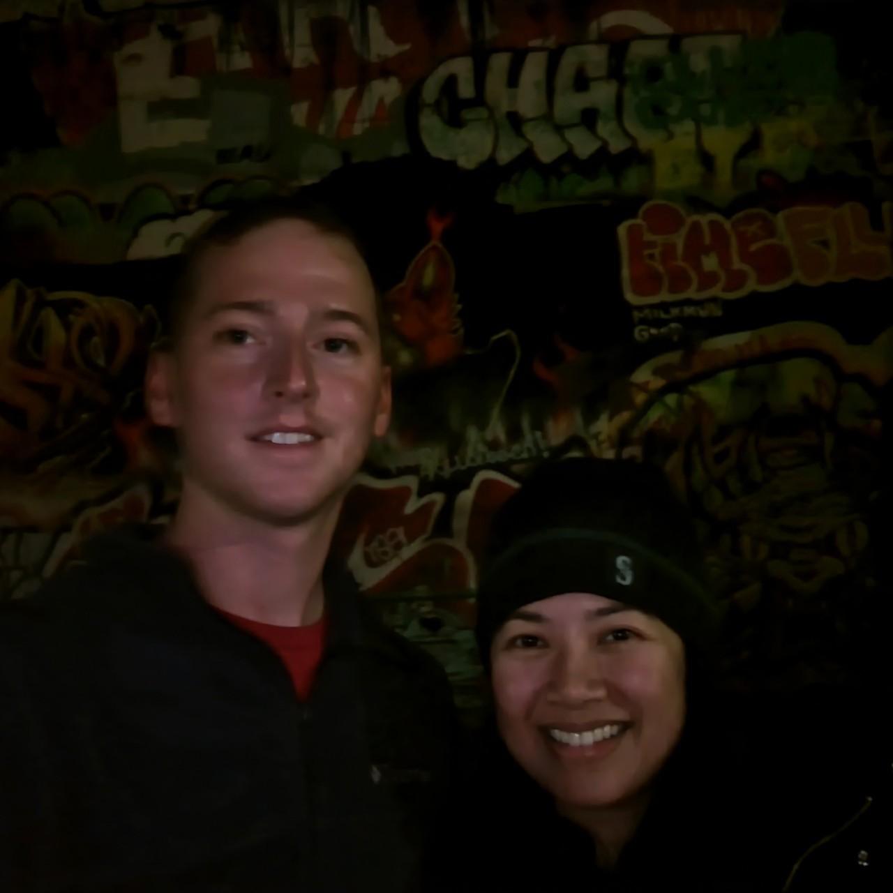 November 4 thru 5th, our first walk together. In front of the manette art wall.