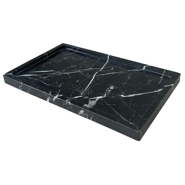 OAIQNUJ Natural Black Marble Vanity Tray, 9.8"x5.9" Genuine Marble Stone Tray for Bathroom/Kitchen/Dresser
