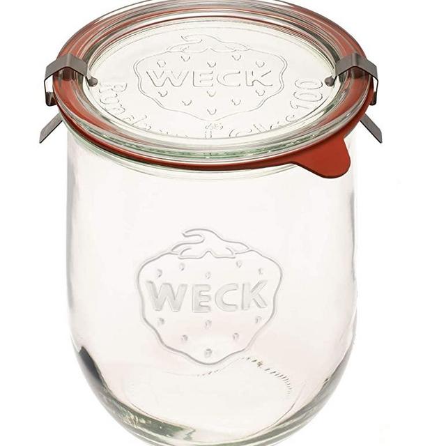 Weck Tulip Jar - Sour Dough Starter Jars - Large Glass Jar for Sourdough - 1 x WECK 745 Clear Starter Jar with Glass Lid and Wide Mouth - Weck Jar 1 Liter Includes Lid, rubber seal and steel clips