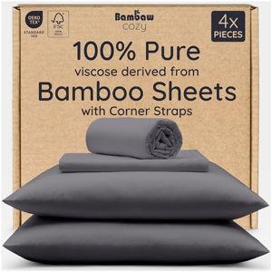 Bambaw 100% Viscose Derived from Bamboo Sheets Queen Size Set – 4pcs Cooling Sheet Set, Super Soft Sheets Queen Size, Luxury Bed Sheets, Deep Pocket Fits Up to 16'' Mattresses (Charcoal)