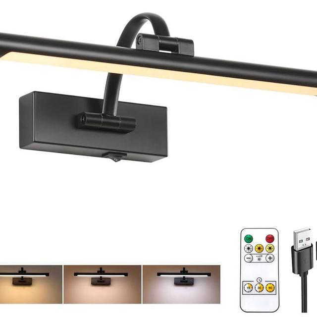 Tassuowell Wireless Battery Operated Picture Light,Rechargeable Wall Light with Remote and Timer,15.75 Inch Black Dimmable Painting Light,3CCT with Adjustable Swing Arm for Display Gallery Lighting