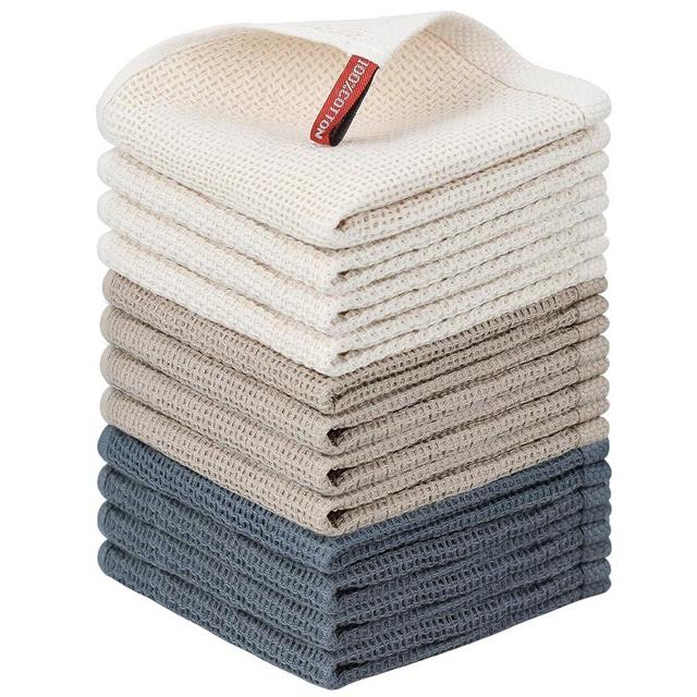 Nialnant 12 Pack Dish Cloths,100% Cotton Dish Towels for Washing Dishes,Soft and Absorbent Kitchen Cleaning Rags - 12x12 Inch