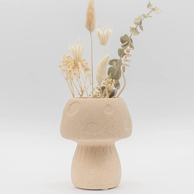 Mushroom Decor Vase, Textured Sand Handmade Ceramic Unique Retro Flower Plant Pot Indoor Planter Modern Boho Cottagecore Room Decor Cute Vintage Aesthetic Decoration Funky Eclectic Accent Piece Gift